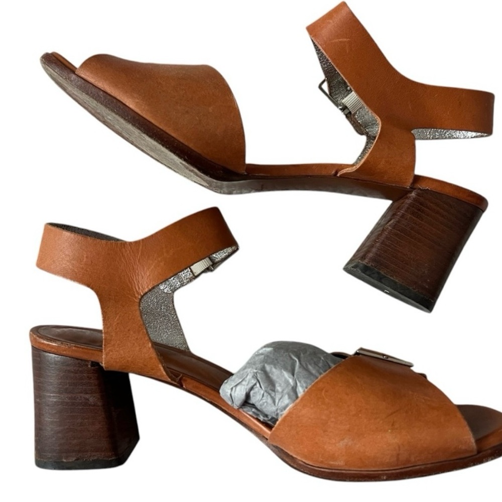 ROBERT CLERGERIE LEATHER BROWN BLOCK HEELED SANDALS STRAP SIZE 9 US